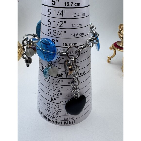 BLUE FOIL GLASS Beads Bracelet Whit Mix Materials And Silver Tone - Picture 4 of 9